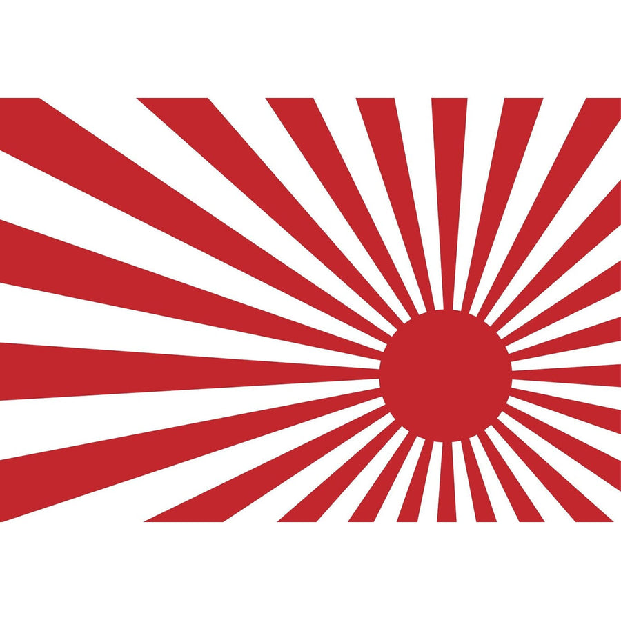 The MAPS Rising Sun Wall Mural features a red circle with rays on a white background, echoing the Rising Sun Flag. Ideal for both custom printed and peel-and-stick applications, it transforms any space effortlessly with its eye-catching design.