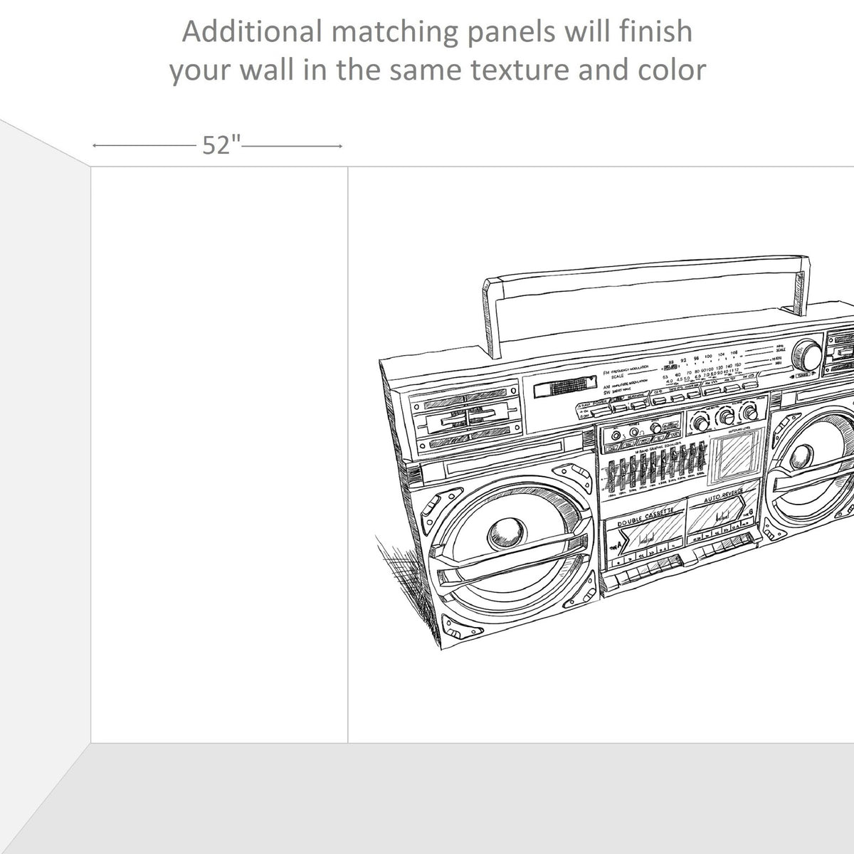 A BOOMBOX drawing with additional peel and stick wall mural extension panels will make your wall complete.