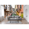A living room with a view of the CITYSCAPES & SKYLINES canals in Venice enhanced by a stunning peel and stick wall mural.