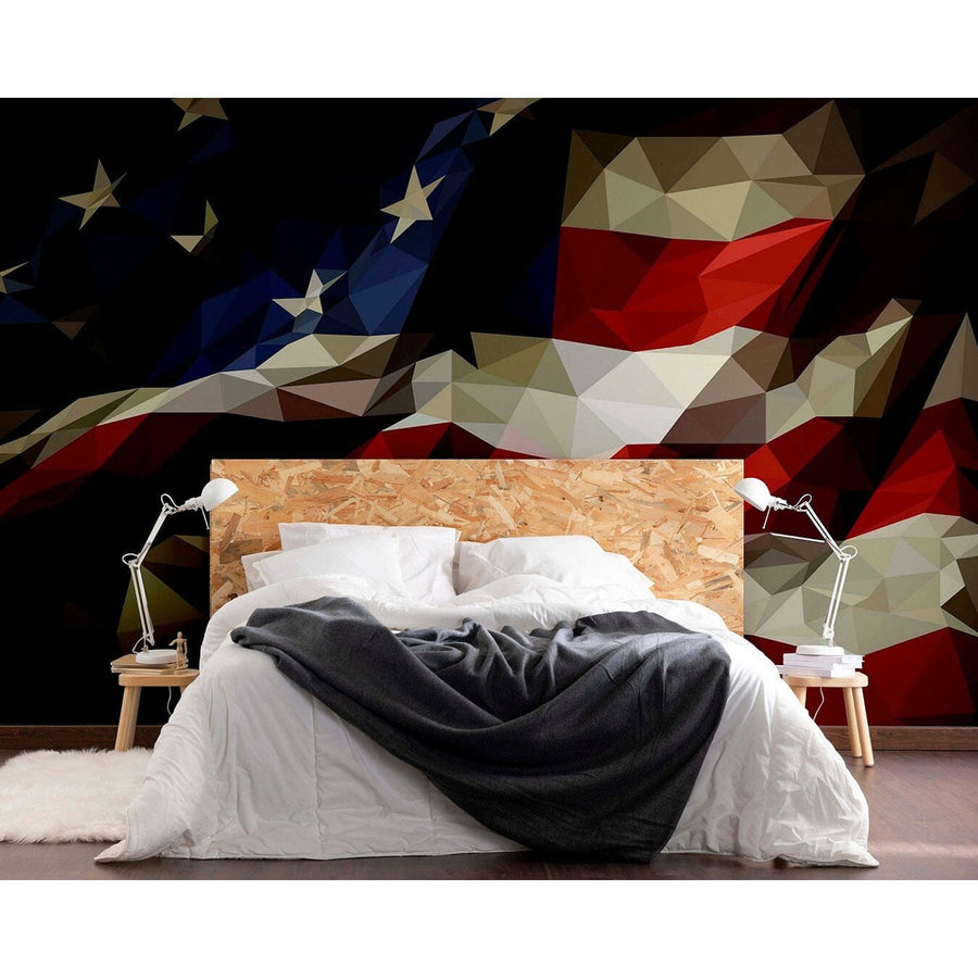 American Flag Abstract Geometric peel and stick canvas texture vinyl wallpaper mural